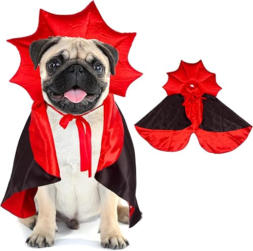 ADOGGYGO Disfraz de Halloween para perro, vampiro, diablo, capa de Halloween, capa roja y negra, disfraces de Halloween para perros pequeños,