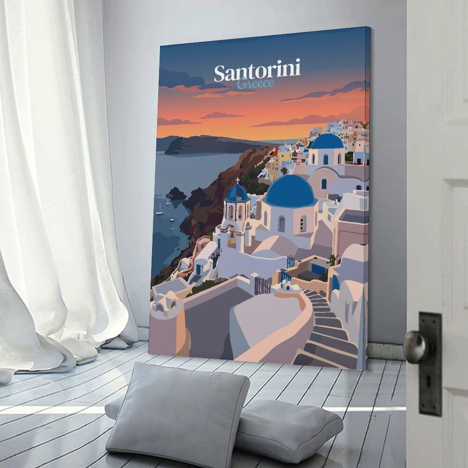 Junmoney Wall Decor Canvas Print Santorini Greece Travel (4), 20x30inch(50x75cm), for Bedroom Walls, Guest Spaces Or Lounges, An Easy Wall Refresh for Bedrooms
