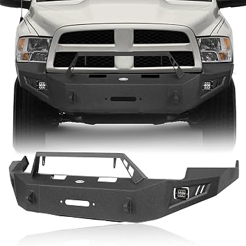 Ram 1500 Front Bumper Full Width w/Winch Plate & 2x 18W LED Spotlights Compatible with Dodge Ram Pickup Truck 2009 2010 2011 2012