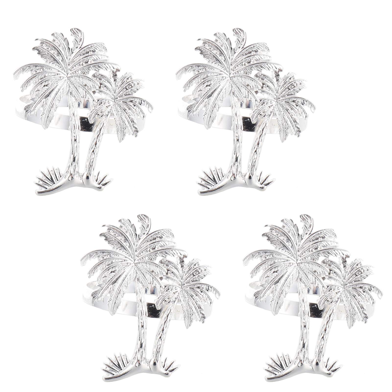 Didiseaon 4pcs Hawaii Napkin Rings Coconut Palm Tree Napkin Rings Holders Serviette Holders Dining Table Decorations Hawaii Party Supplies Beach Party Favors Silver