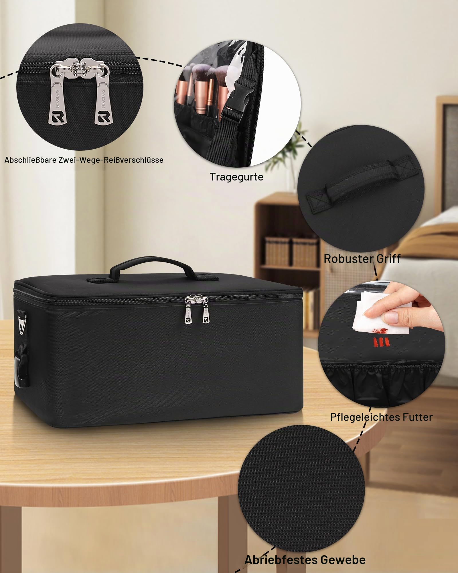 Kosmetikkoffer Große Make-up Tasche Professionelle Schminkkoffer Reise Beauty Case mit 3 Kosmetiktasche Storage Organizer und Lippenstift Platte für Make-up Künstler mit Schultergurt (A Set, Schwarz)