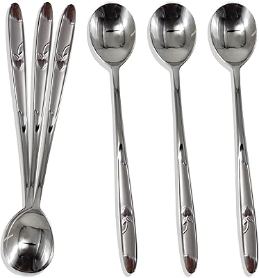 Balwoo [6 P][Made In Korea] Korean Style Soup Spoon 8.5 Inch Premium 430(18/0) Stainless Steel Dessert Spoons Dinner Spoon, Table Spoon, Rice Spoon Ice Cream Scoop (Goryeo Celadon, Blue