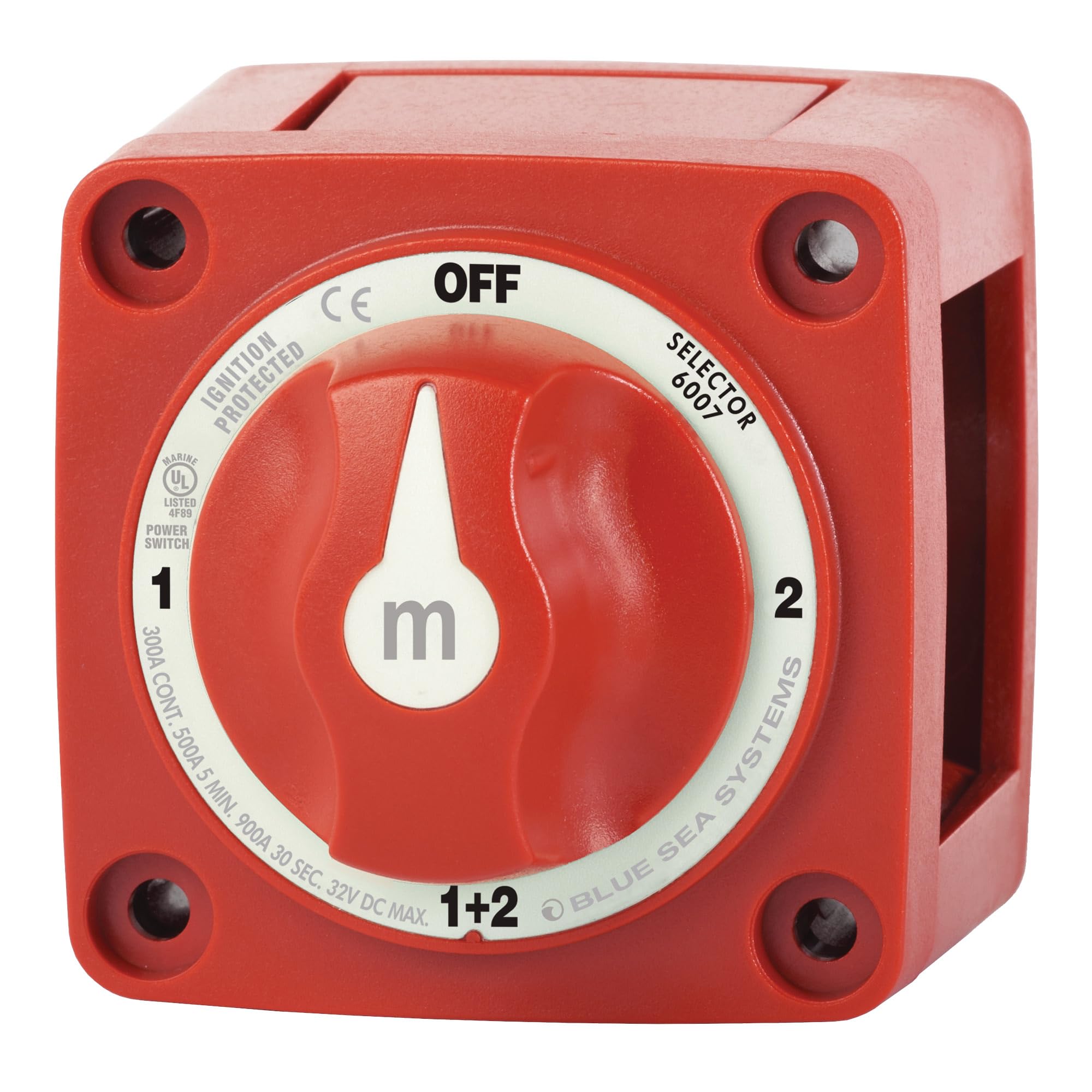 Blue Sea Systems 4‑Position Mini Selector Battery Switch, Red, 6007 m‑Series