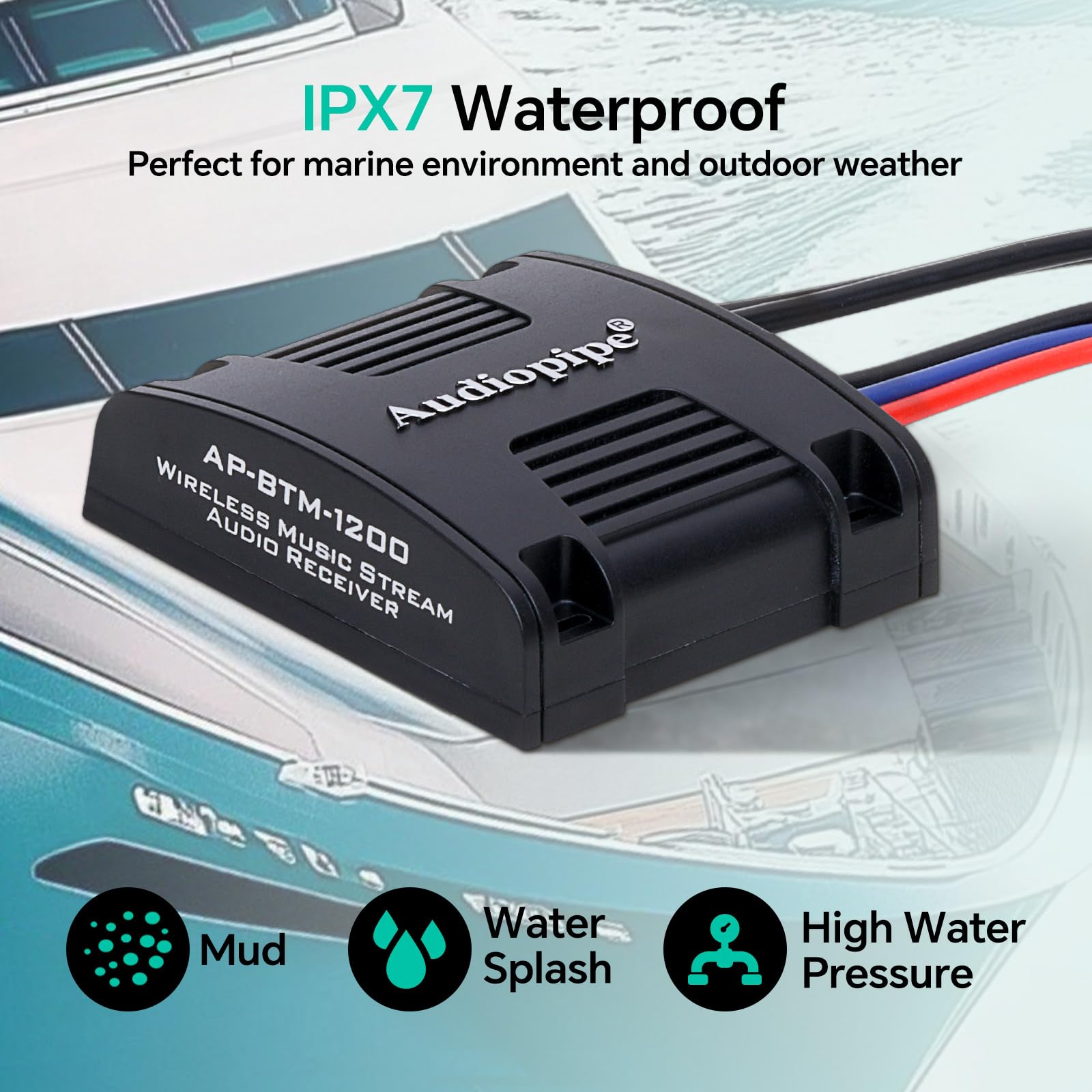 Audiopipe Marine Wireless Music Stream Audio Receiver (AP-BTM-1200), Blutooth 5.0 Adaptor, RCA Stereo Outputs, Perfect for Marine, ATV, UTV, Golf Car, Home Music — Amazon image 6