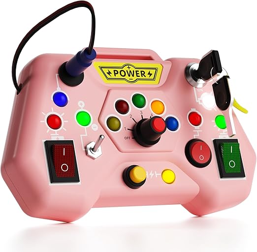 Toddler Busy Board with LED Light - Baby Game Sensory Toy,Light Switches Montessori Toy for 1 Year Old,Kids Educational Learning Activities Toys,Travel Toys and Birthday Gifts for 1 2 3 4 Boys Girls