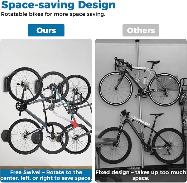 Support Vélo Mural Pivotant, Porte Vélo Mural pour Garage, Crochet Accroche Vélo Mural Robuste 30kg, Gain de Place, Facile à Installer – VTT, Vélo de Route et Ville - 5