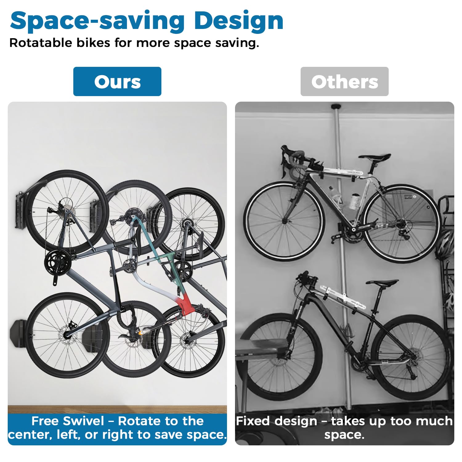 Soporte Bicicletas Pared Giratorio, Colgador Bicicleta Pared con Fijación Rueda Trasera, Soporte Pared Bicis Garaje Ahorra Espacio Estable, Hasta 30 kg