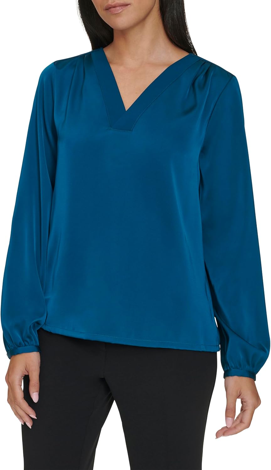 Calvin Klein Womens V Neck Long Sleeve Blouse - Image 5