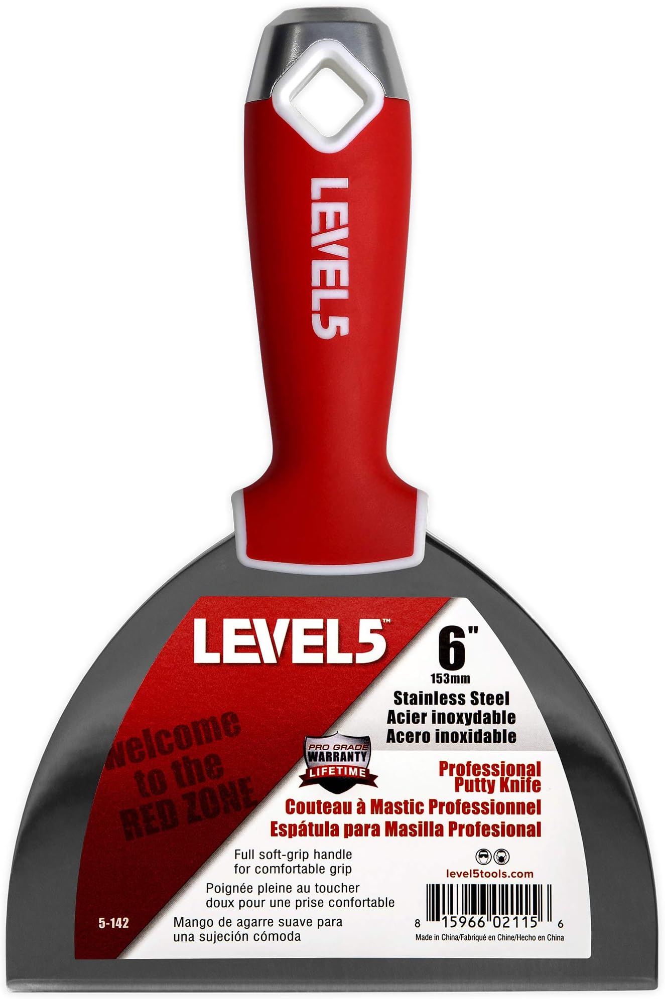 6" Soft-Grip Stainless Steel Drywall Joint Knife - LEVEL5 | Pro-Grade | Comfortable Finishing Hand Tool | Metal Hammer End | Sheetrock Gyprock Plasterboard Mud | 5-142