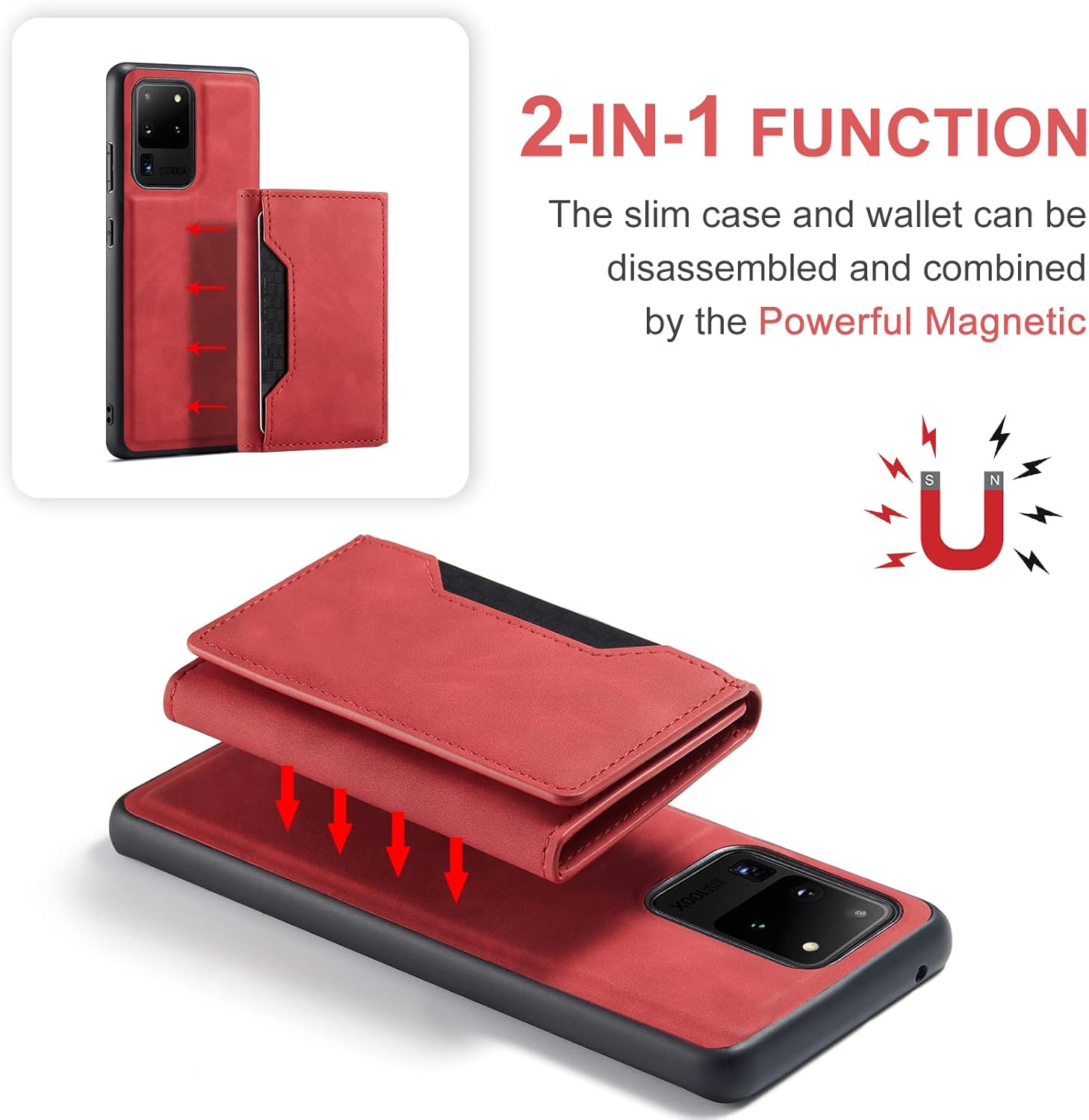 Asuwish Phone Case for Samsung Galaxy S20 Ultra 5G Wallet Cover with Tempered Glass Screen Protector and Credit Card Holder Stand Leather Cell Accessories S20ultra 20S S 20 A20 20ultra G5 Men Red