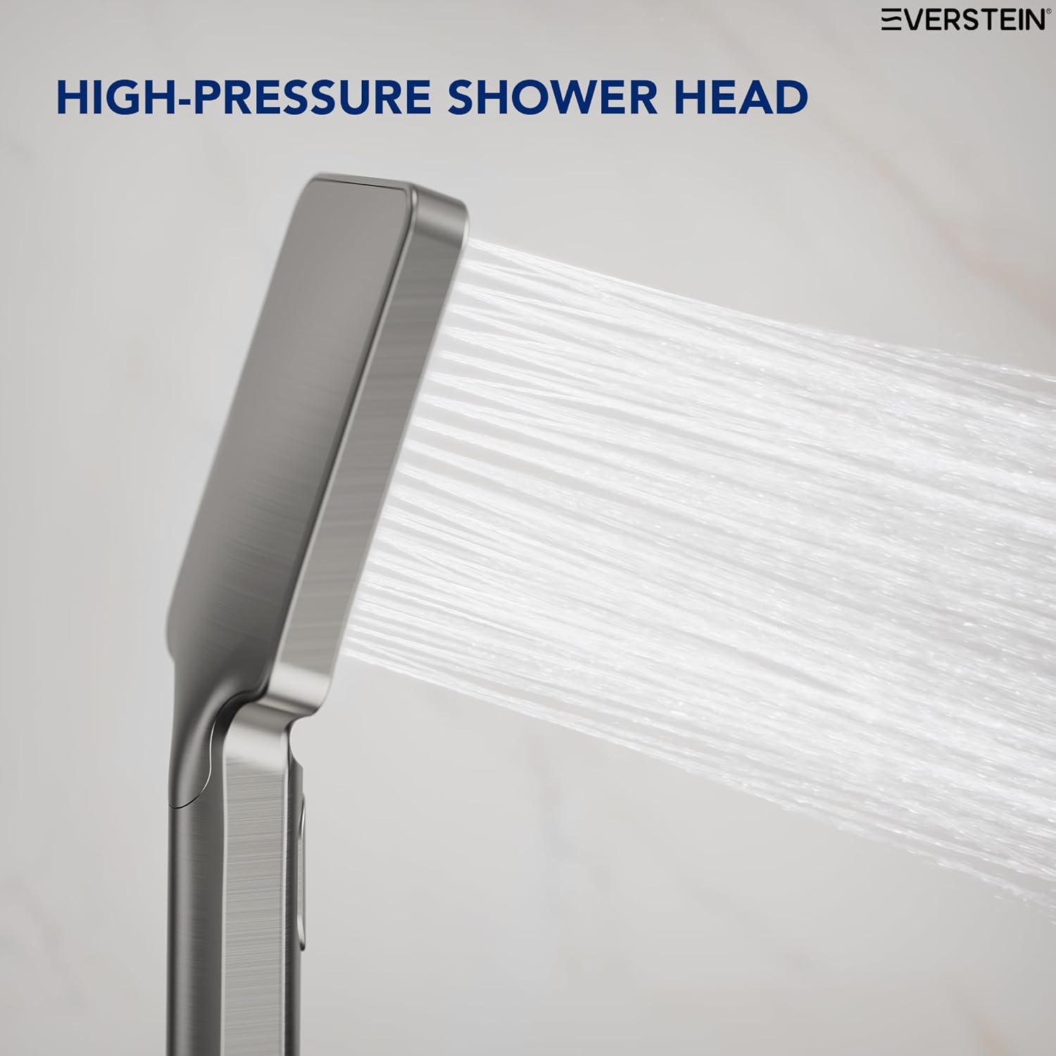 EVESTEIN Adjustable Hand Held Shower with Slide Bar, 3-Function Handshower Head with Hose, Brushed Nickel