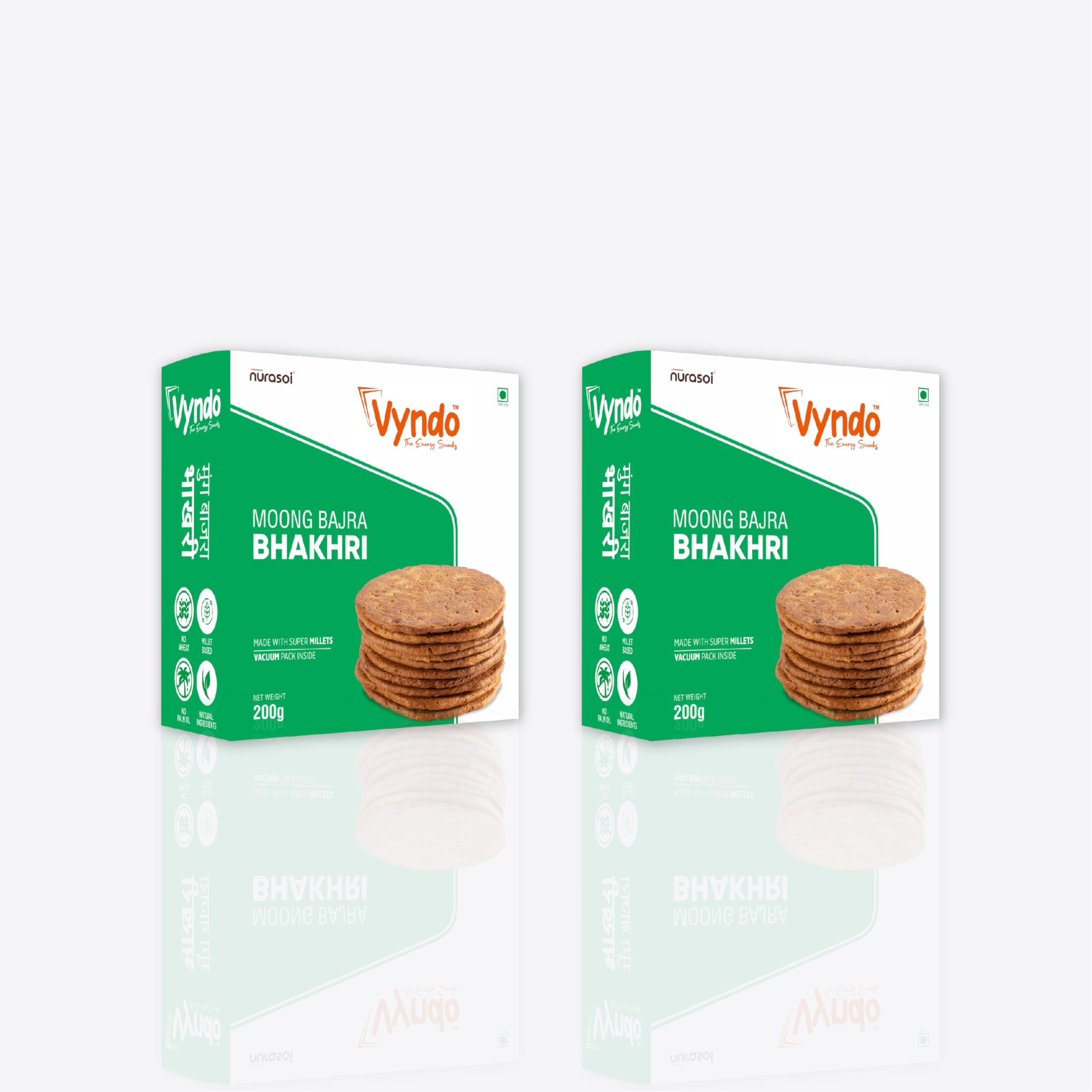Vyndo Moong Bajra Bhakhri - 180 gm each (Pack of 2), Millet Snacks, Healthy Snacks, Gluten free, Protein Rich, No Palm Oil (B0D5CNQ467) Amazon Price History, Amazon Price Tracker