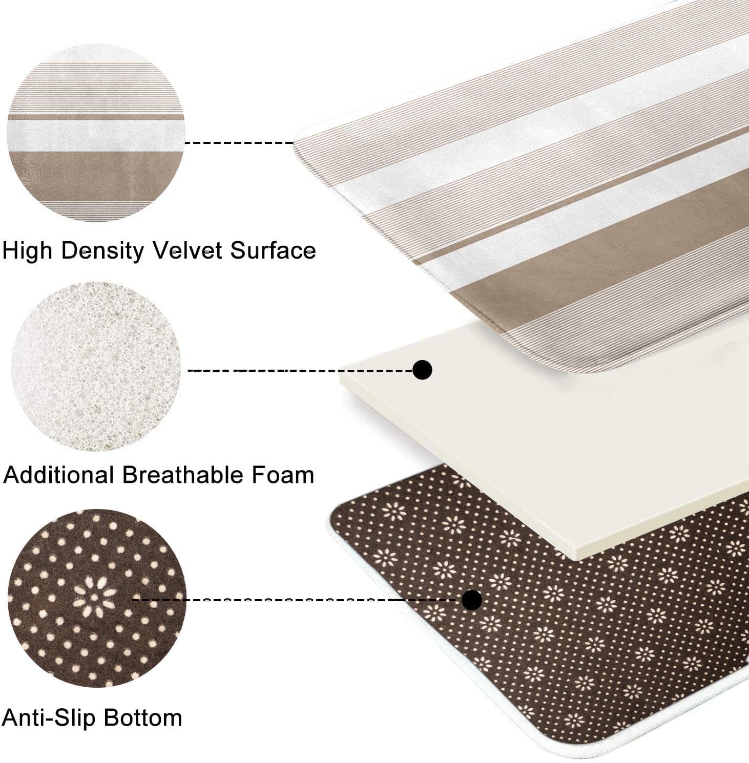 ArtSocket Beige Striped Bathroom Set with Shower Curtain and Bath Rugs and Accessories,Boho Modern Non-Slip Shower Curtain Set,Bathroom Decor 3 Pcs