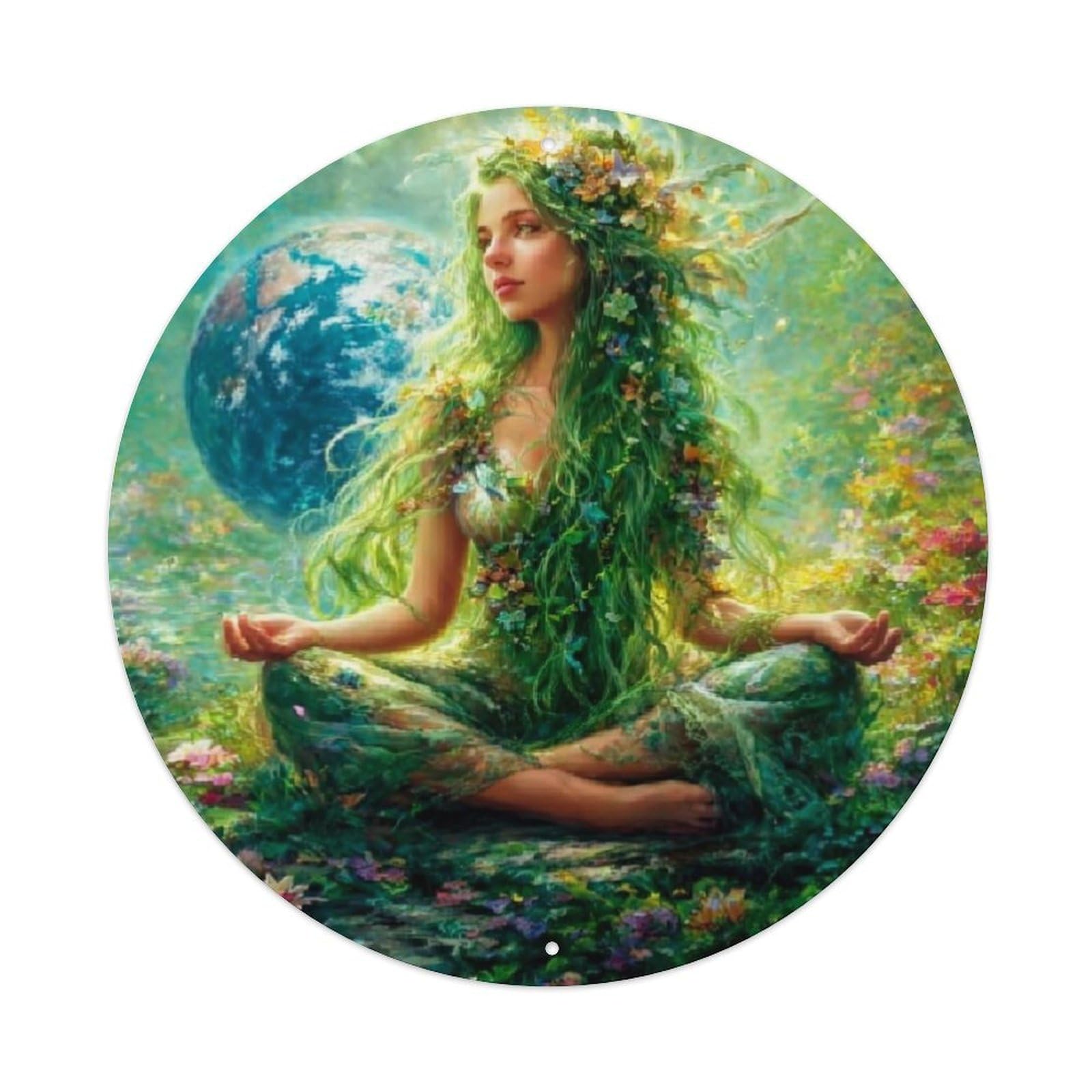 Jdyaojiesheng Vintage Nature Goddess Earth Flower Harmony Round Tin Sign Retro Metal Wall Decor Metal Poster, Home Bar Garage Farmhouse Cafe Wall Art Decoration 8X8inch