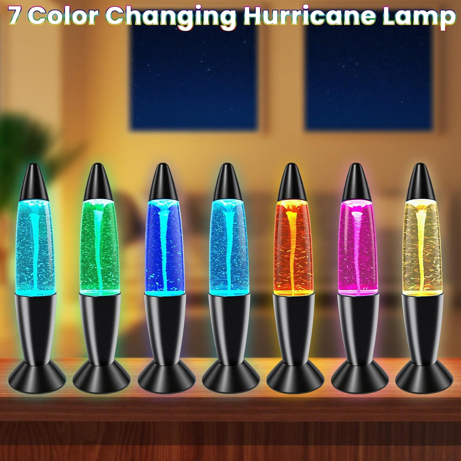 Tornado Lamp Twister Hurricane Light, 14-Inch Glitter Motion Light 7 Colors Automatic Changing Night Light Relaxing Table Lamp for Home Bedroom Office Decoration Lighting Decor