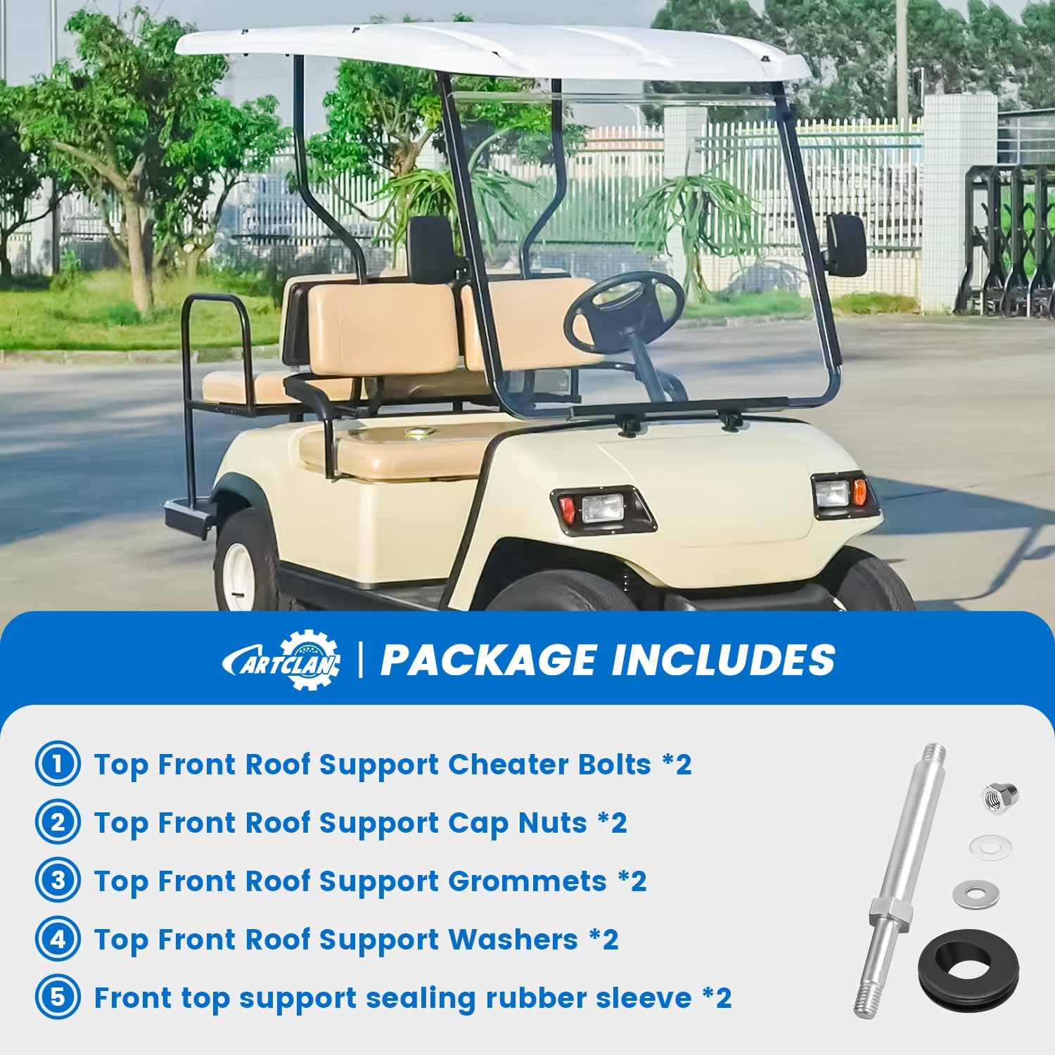 Golf Cart Front Roof Top Support Fixing Screws, Nuts and Washers Repair Kit, Suitable for 1995-2002 Yamaha G14, G16, G19 Golf Cart, OEM#: JN6-K834A-02-KT/JN6-K834A-02-00, JN3-K832F-00-00