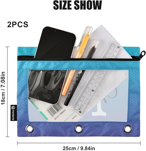 Miniatura 9 de Estuche de lápices personalizado degradado azul para 3 anillas, bolsa de lápices personalizada con cremallera transparente para ventana, estuche