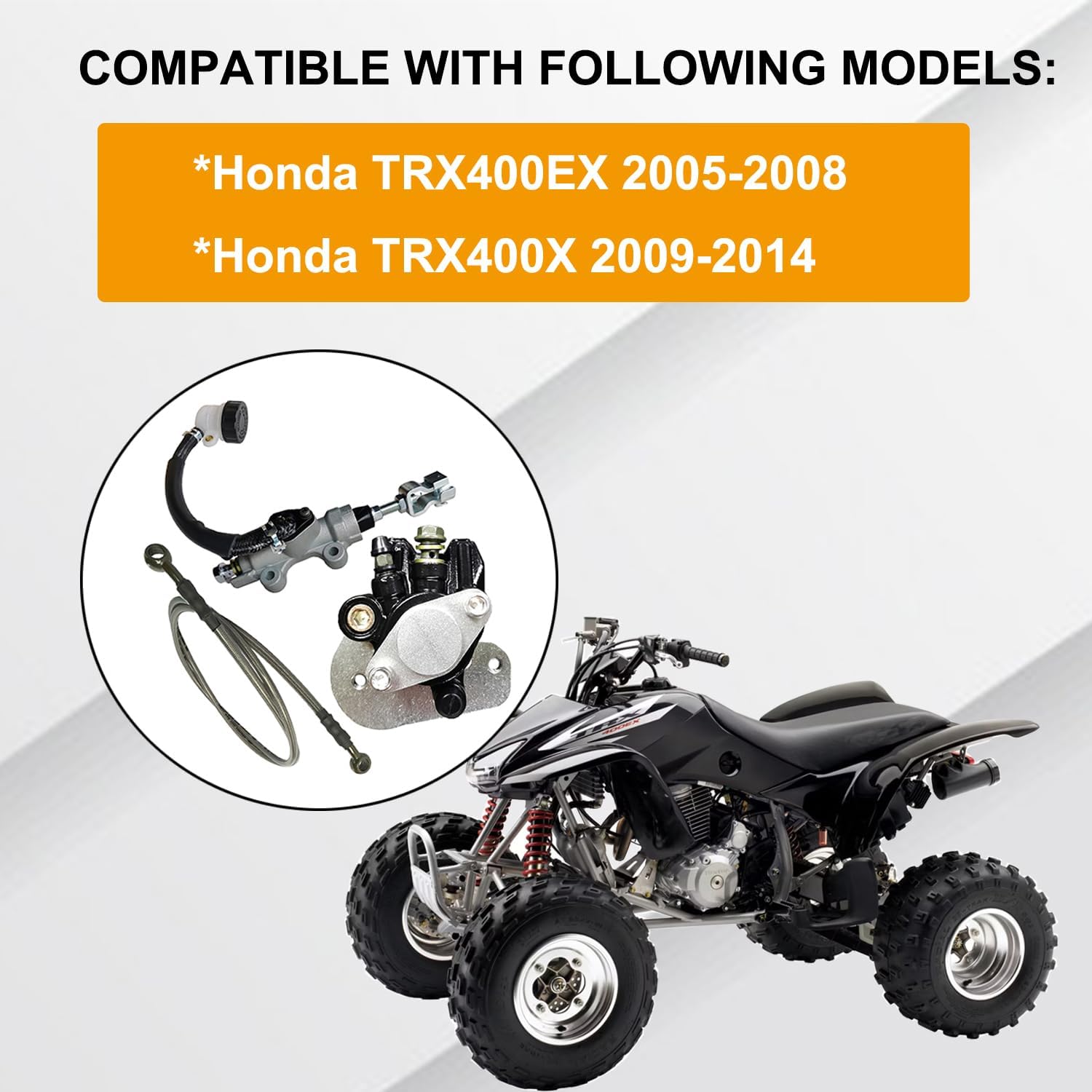 Rear Brake Caliper & Master Cylinder & Brake Hose Line Set Direct Replacement Compatible with Honda TRX400EX 2005-2008 TRX400X 2009-2014 OEM # 43250-HN1-A41 43510-HN1-016 43510-HN1-006