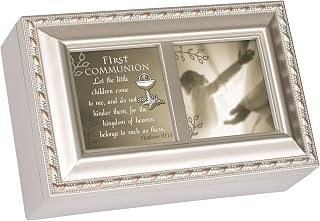 Cottage Garden First Communion Little Ones Come Brushed Silver Petite Music Box Plays Amazing Grace