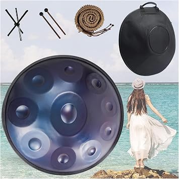 Handpan - 9 10 12 Tones 22 Inch Handpan Drum In D Minor 432 Hz Handpan Instrument With Soft Bag/Handpan Mallets/Handpan Stand/Note Stickers/Cleaning ClothBlue,9 Notes 440Hz