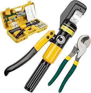 YUZES Hydraulic Crimping Tool and Cable Cutter, 12 AWG to 00 (2/0), 10 Tons Battery Cable Crimper Tool with 9 Crimping Dies, Crimping Tool for Cable Lug, Wire Terminal Lug