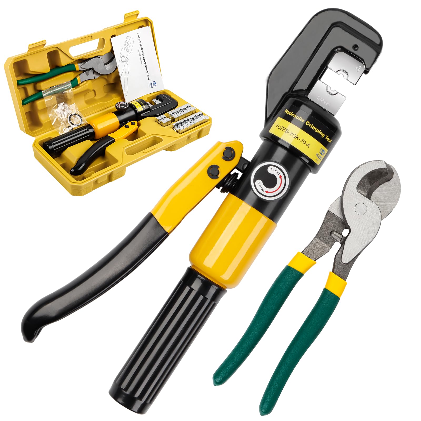 YUZES Hydraulic Crimping Tool and Cable Cutter, 12 AWG to 00 (2/0), 10 Tons Battery Cable Crimper Tool with 9 Crimping Dies, Crimping Tool for Cable Lug, Wire Terminal Lug