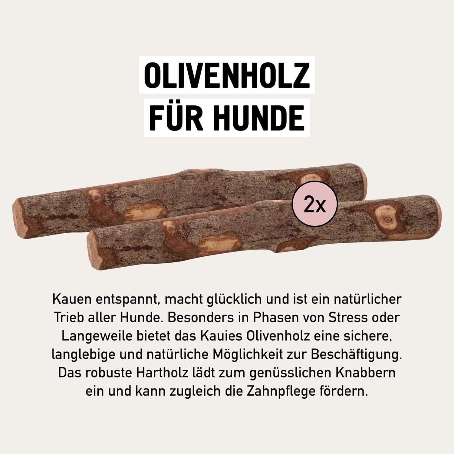 Olive Wood Chew Stick for Dogs with Olive Oil - 100% Natural, Vegan and Calorie Free - Wooden Dog Toy Tested for Harmful Substances, Made in Germany