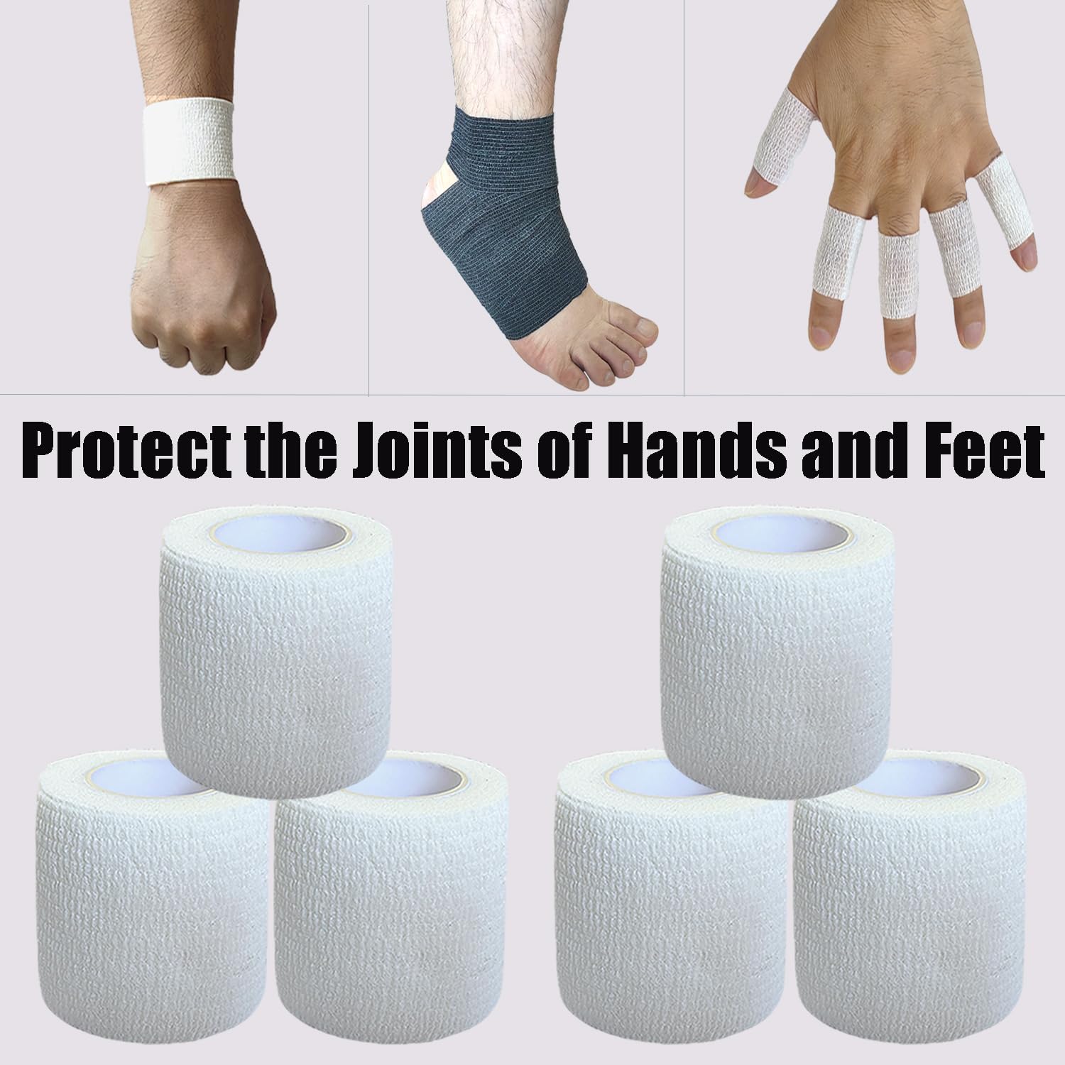 Hysiwen 6 Pack 2" x 5 Yards Self Adhesive Bandage Breathable Cohesive Wrap Self Adherent Vet Tape Self Stick Bandage Wrap for Sports, Athletic, Wrist, Ankle(White) - Image 5