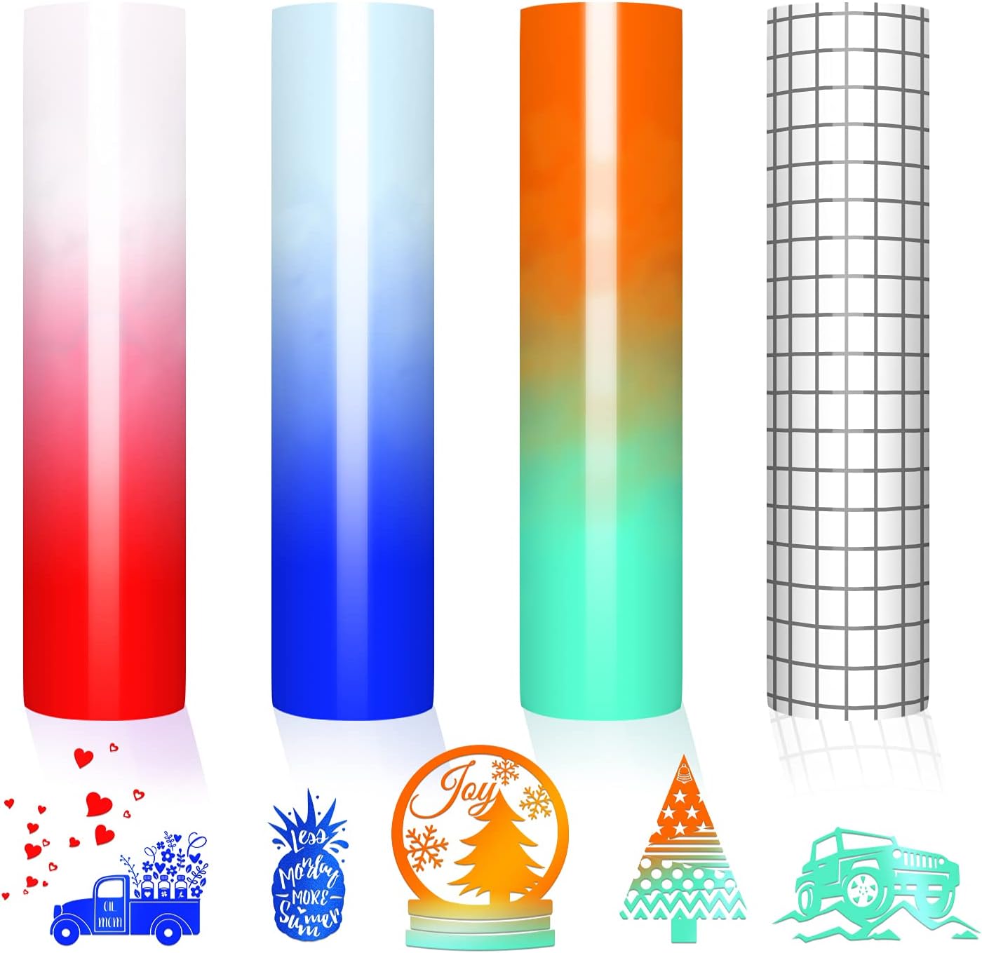 Cold Color Changing Vinyl, Permanent Vinyl Sheets for Cricut Craft Adhesive Vinyl Sheet 3 Colors+1 Transfer Film,Color Changing with Temperature for Cup DIY Decals Bottles 12" x 12" (Orange/Blue/Red)