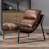 LukeAlon Modern PU Leather Accent Armchair&comma; Upholstered Soft Living Room Chair with Black Metal Frame Thickened Cushion Single Sofa Chair Comfy Lounge Chair for Bedroom Living Room&comma; Brown