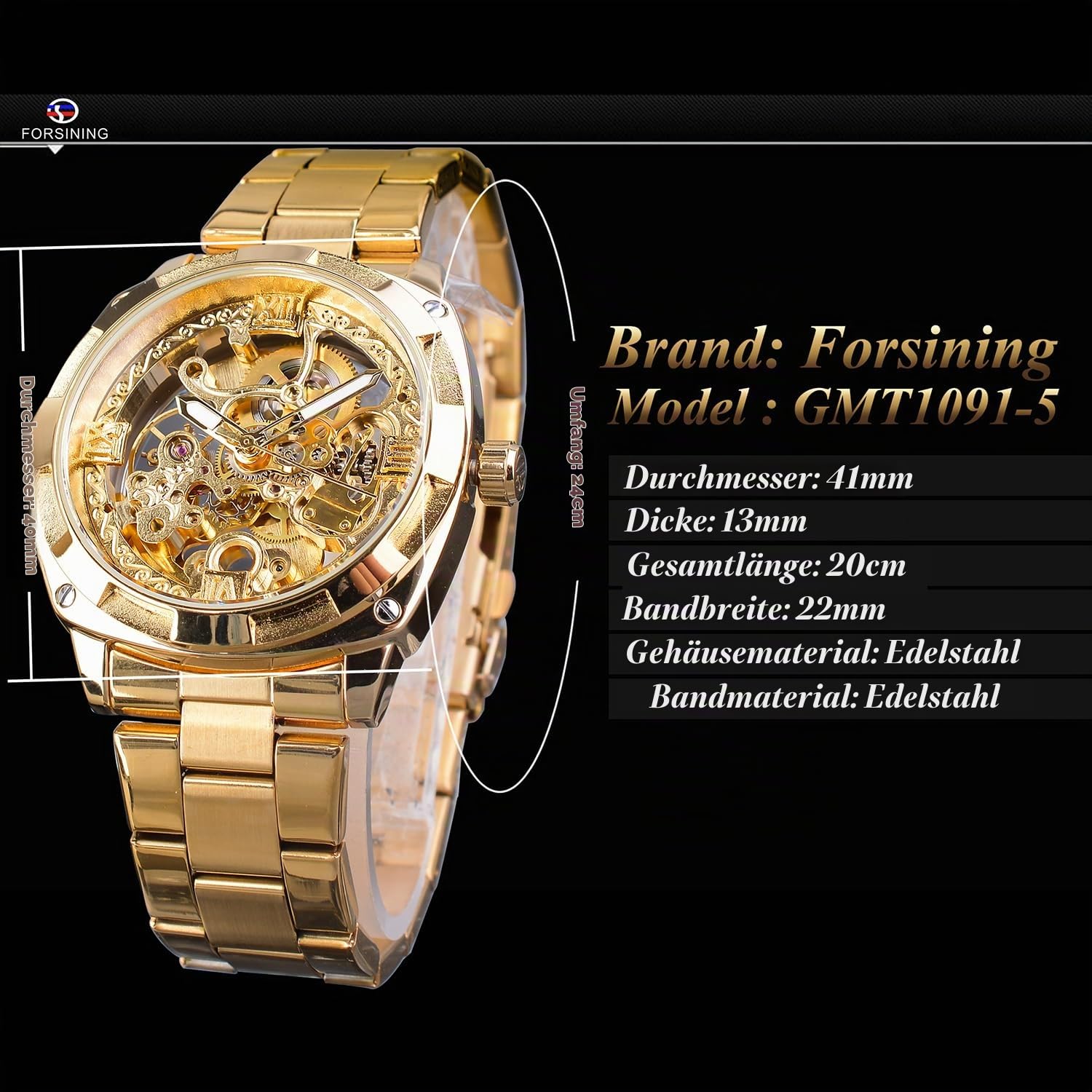 Forsining Retro Luxus Herren Automatik Mechanische Wirst Uhren Voll Goldene Blume Gravur Designer Skelett Uhr Männlich