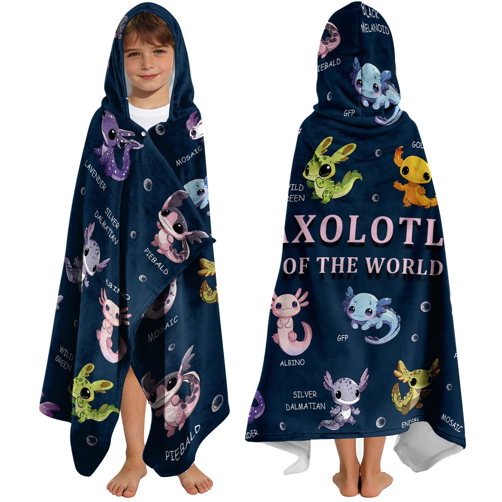 Yasrlvun Boys Axolotl Blue Axolotls Hooded Towels For Kids 127X76cm Poncho Towels For Kids Teens Beach Towel For Swimming Pool Cute Axolotls Wearable Bath Towel-Blue