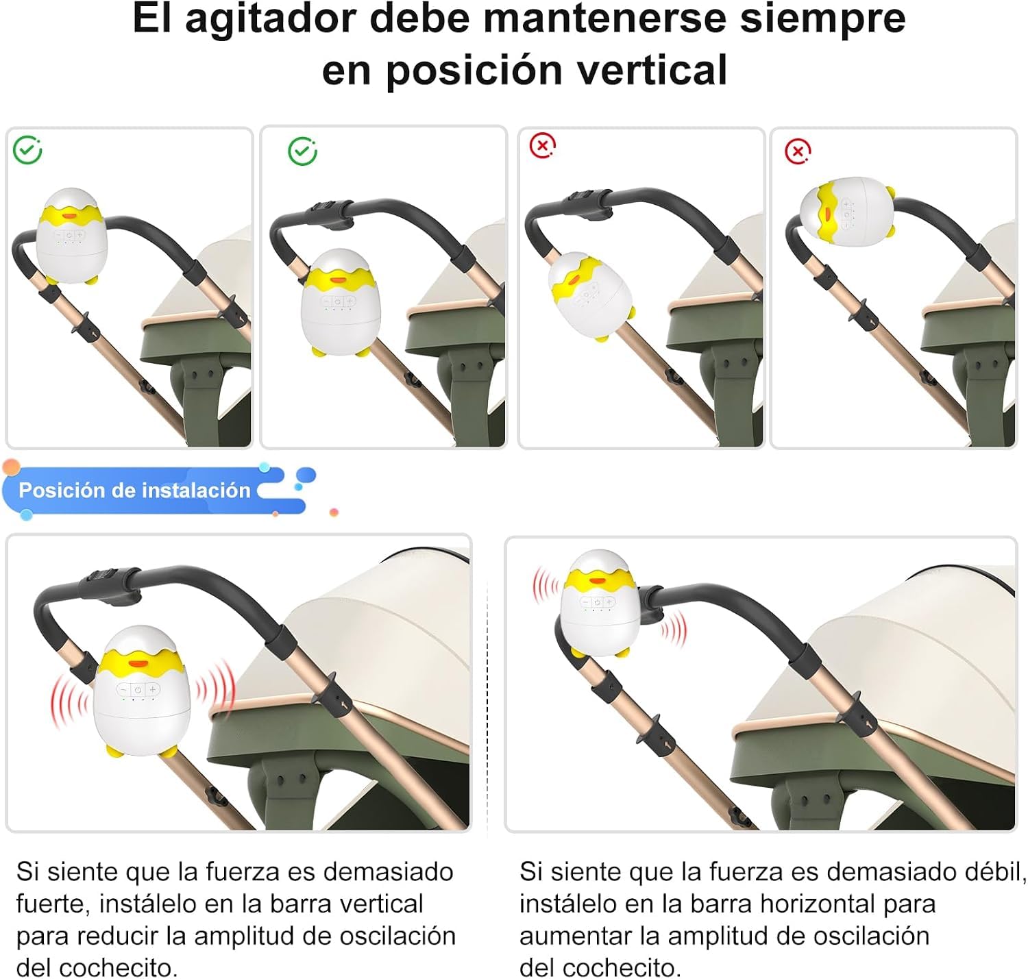 Robofun Baby Rocker-Diseño original-Columpio Para Cochecito De bebé, Temporizador De 30/60/90 Minutos, Carga USB-C, 3 Ajustes De Intensidad - Apta Para Todos Los Cochecitos