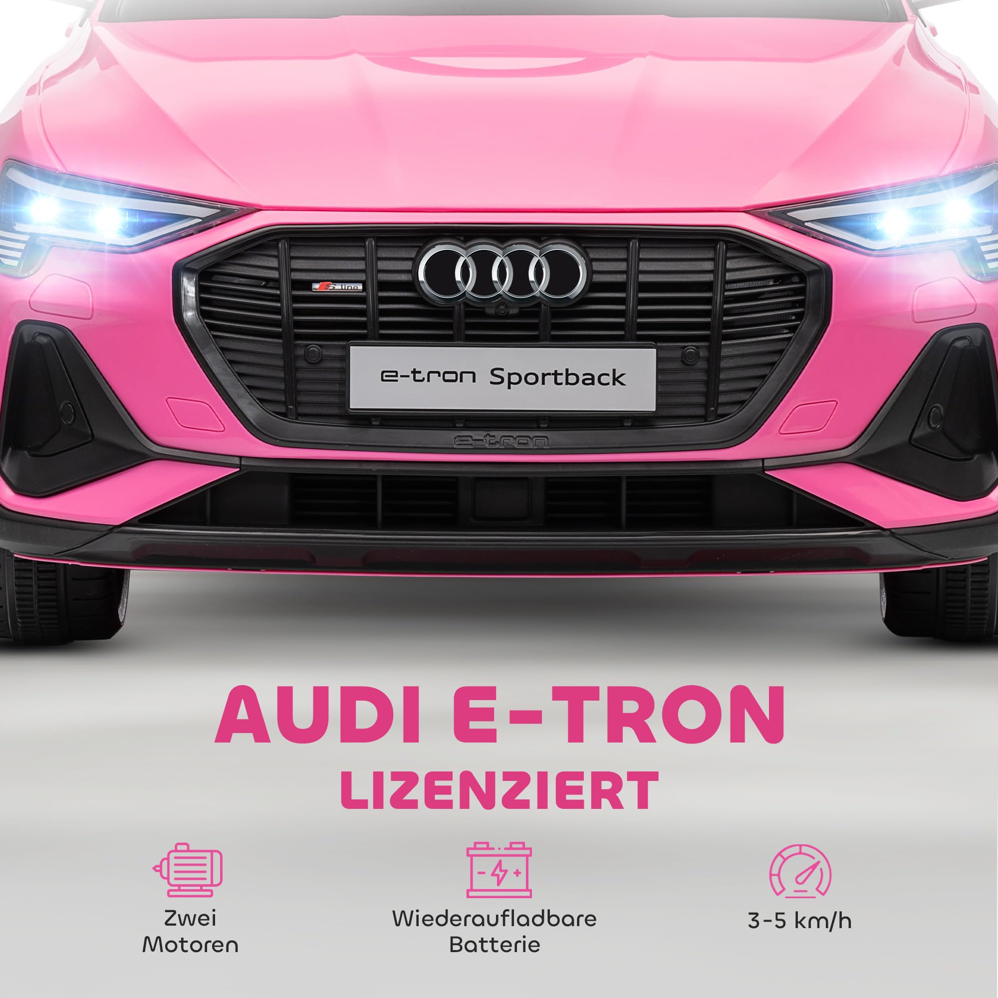 HOMCOM Elektryczny samochód dla dzieci 12V Audi E-tron z pilotem, pasem bezpieczeństwa i muzyką (MP3/USB/TF), dla dzieci 3-5 lat, 3-5 km/h, Różowy
