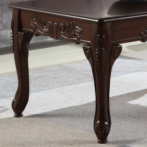Miniatura 3 de Roundhill Furniture - Mesa de café de madera con detalles ornamentados tradicionales, color cereza oscuro