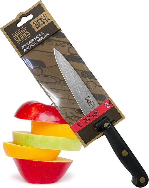 Taylors Eye Witness Made in England Heritage Range Small Cooks Knife - 15cm|6in High Carbon Stainless Steel Razor Sharp, Full Tang Blade. Hard Wearing, Hand Finished, Triple Brass Rivet Handle