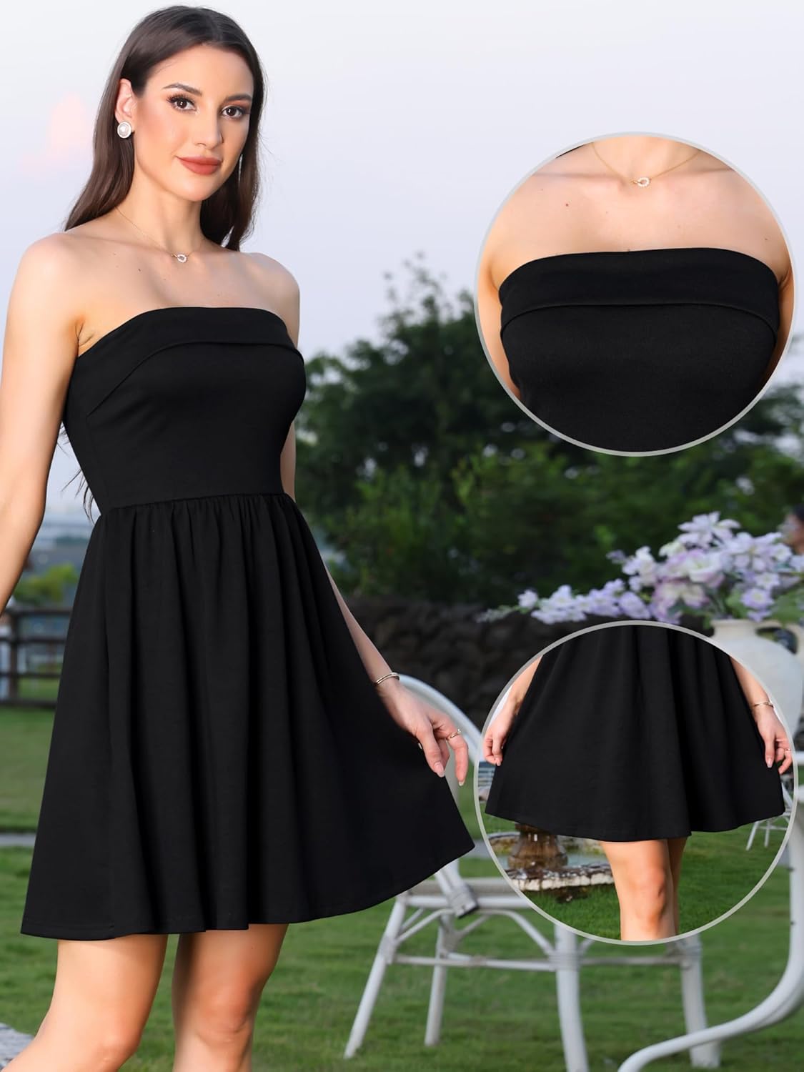 Allegra K Strapless Party Dress for Women Sleeveless Solid Flare Mini Tube Top Dresses - Image 4