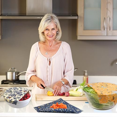 Miniatura 5 de Envoltura de cera de abeja reutilizable, paquete de 9 envolturas de cera de abeja para alimentos, envolturas ecológicas de cera de abeja, con bolsa