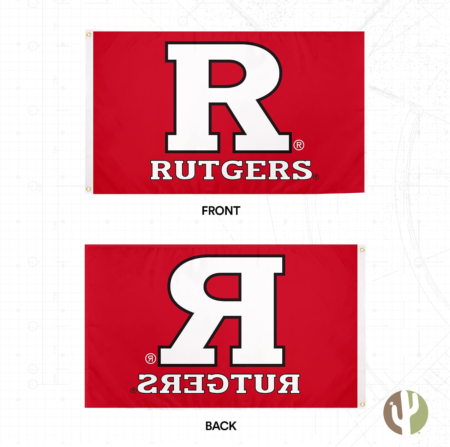 Desert Cactus Rutgers R Flag - 3 x 5 Feet Knights Banner, Indoor/Outdoor Durable Fabric, 100% Polyester Design (Style 2)