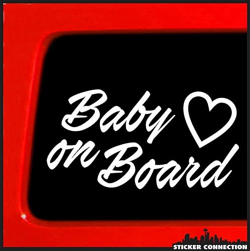Sticker Connection Calcomanía de vinilo con diseño de corazón de bebé a bordo para automóvil, camión, ventana, laptop, 3.6 x 7 pulgadas (blanco)