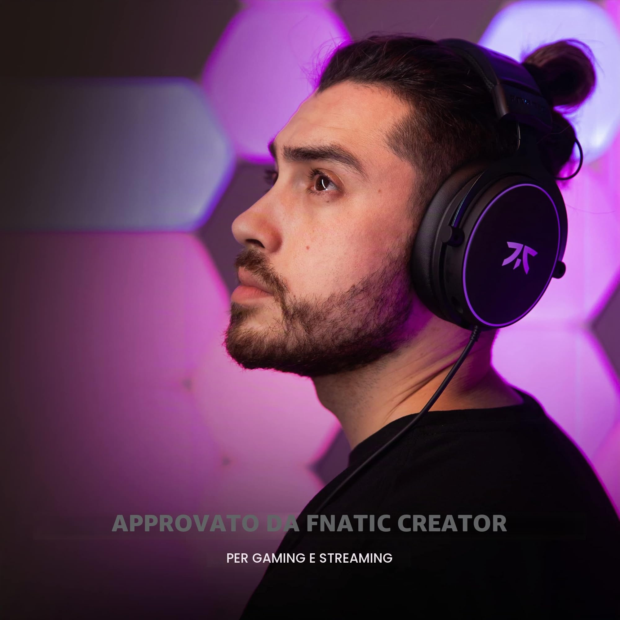 Fnatic REACT - Cuffie da gioco per Esports con driver da 53mm, struttura in metallo, suono stereo preciso, microfono staccabile, Jack da 3.5mm (PC, PS4, PS5, XBOX ONE, XBOX SERIES X, playstation 4)