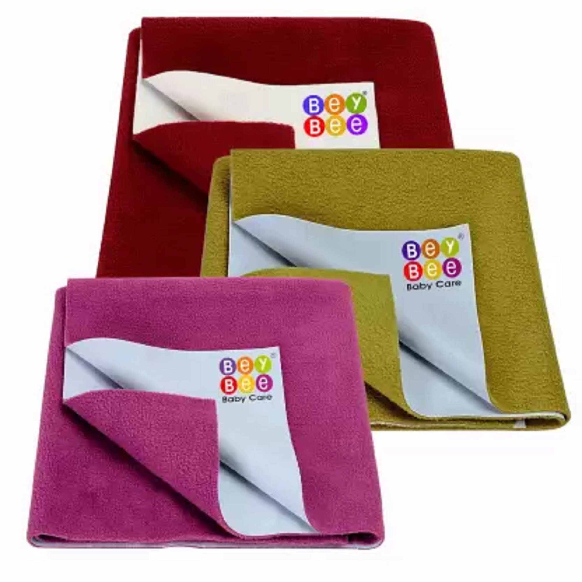 BeyBee Waterproof Quick Dry Sheet for Baby|Anti-Piling Fleece Extra Absorbent Washable Mattress Protector|Bed Protector Sheet for Toddler Small Combo 70x50 CM Pack of 3 Rani Pink+Golden+Maroon-image-26