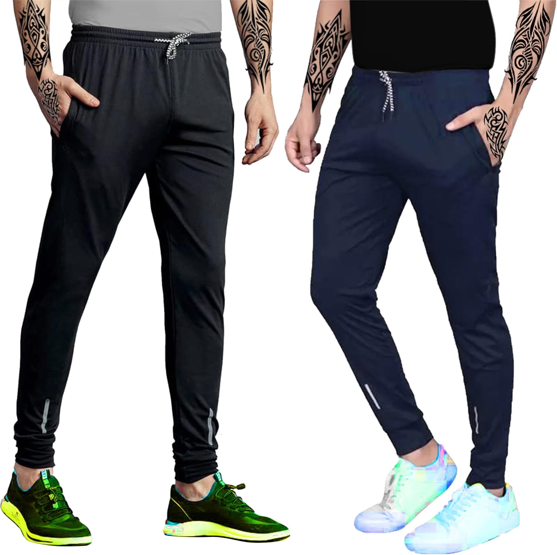 LookMarkMen's Combo Slim Fit Solid Lycra Blend Full Elastic Sport Wear Running Gym Stretchable Jogger Track Pant in Black & Grey Color