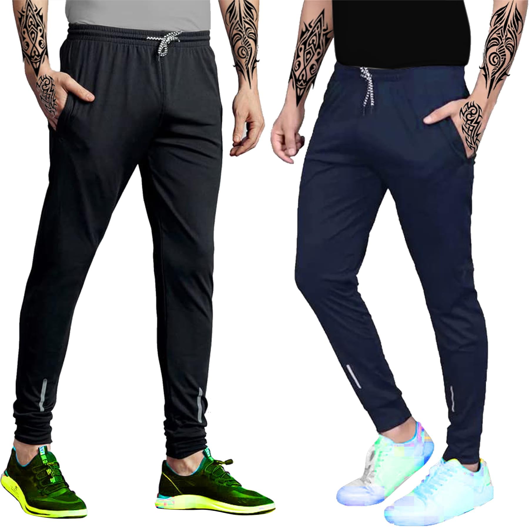 LookMarkMen's Combo Slim Fit Solid Lycra Blend Full Elastic Sport Wear Running Gym Stretchable Jogger Track Pant in Black & Grey Color
