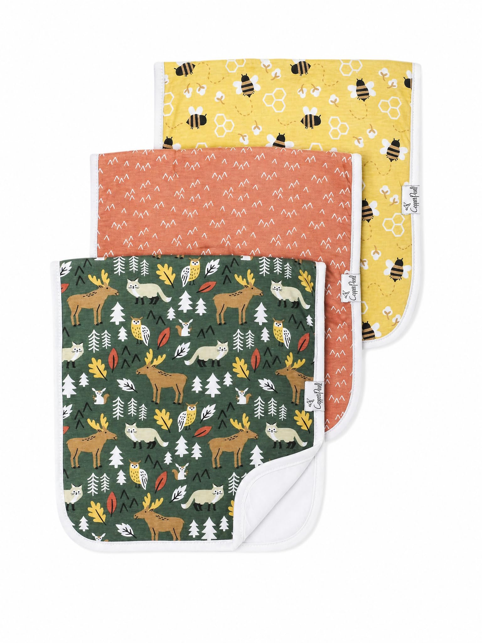 Baby Burp Cloth Large 21''x10'' Size Premium Absorbent Triple Layer 3-Pack Gift Set Atwood by Copper Pearl-image-13