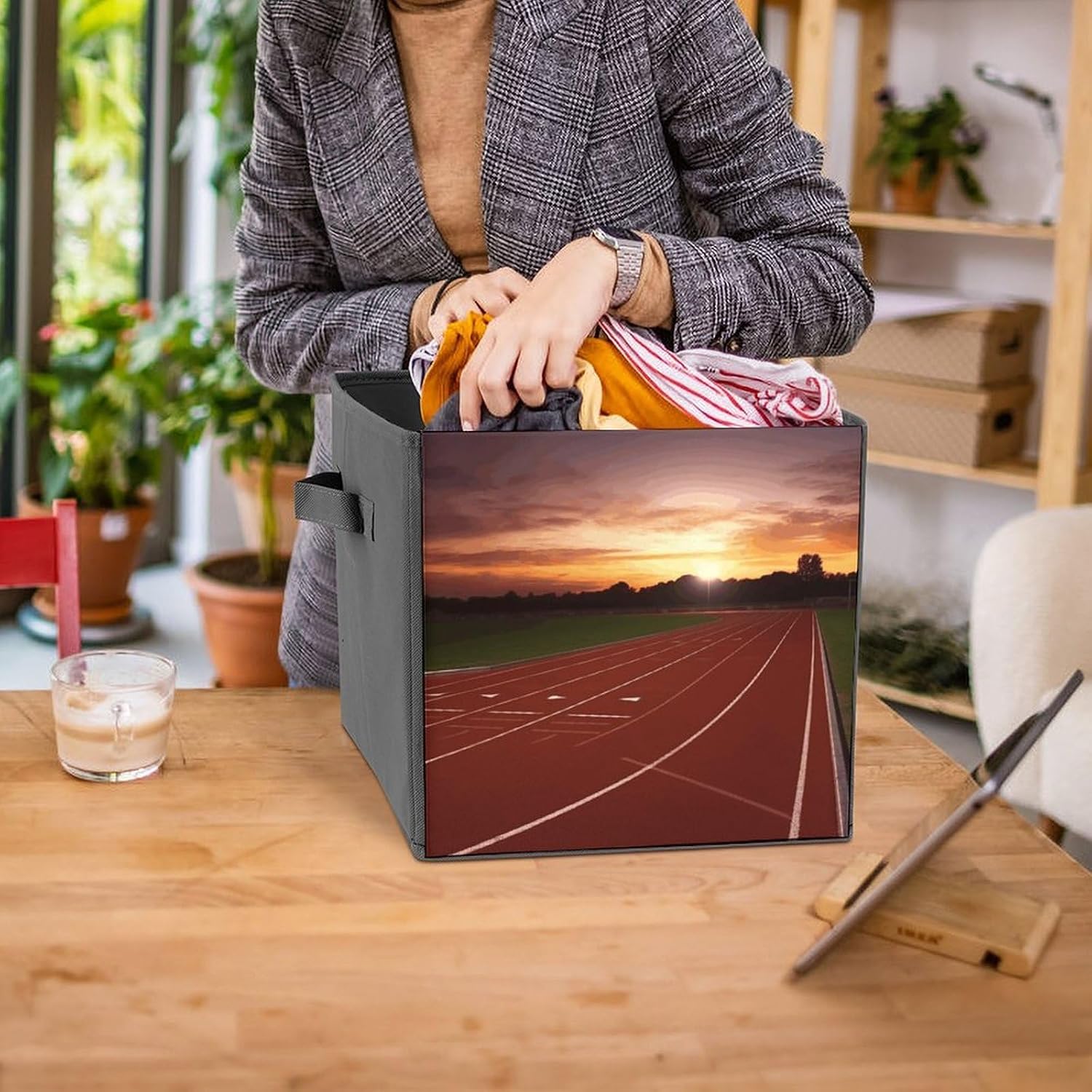 Folding Storage Bins Oxford Fabric Clothes Storage Boxes with Handles | Dusk Running Track Cube Organizer, Easy to Store, Multi Functional Cube Storage Organizer for Office Bedroom