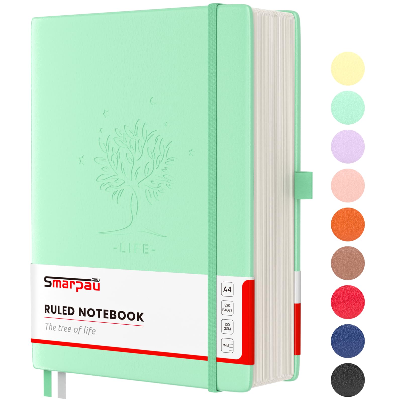 Smarpau Thick A4 Lined Notebook, 320 Pages Ruled Notebook Thick Journal 100gsm No Bleed Paper