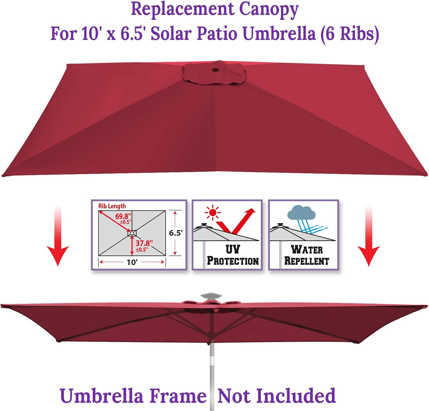 BenefitUSA Top Cover Replacement Umbrella Canopy for 10ft x 6.5 ft 6 ribs Patio Umbrella Outdoor Market (Canopy Only)