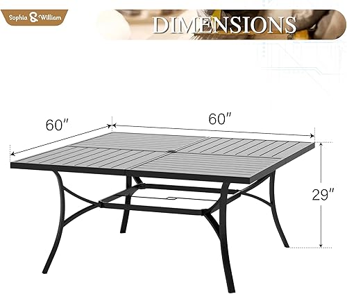 Miniatura 29 de Sophia & William Mesa de comedor cuadrada de 37 pulgadas para patio al aire libre con agujero para sombrilla de 1.57 pulgadas, mesa resistente a