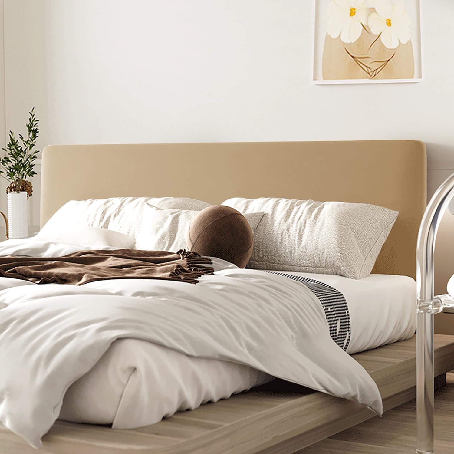 Velvet Headboard Covers, Stretch Bed Headboard Slipcover for Queen Cal King Size, Universal Solid Color Dustproof Bed Head Protector Cover for Bedroom Bed Head,White,King:78.7in